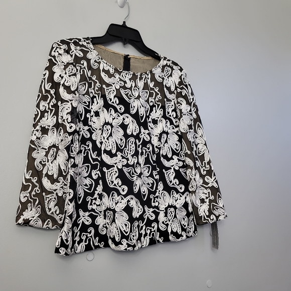 ALEX EVENINGS Allover SoutaTull Trim Embellished Tulle Blouse - Picture 7 of 9